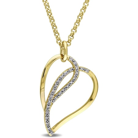 Miabella 1/8 Carat T.W. Diamond 18kt Yellow Gold-Plated Sterling Silver Interlocked Heart Pendant, 18