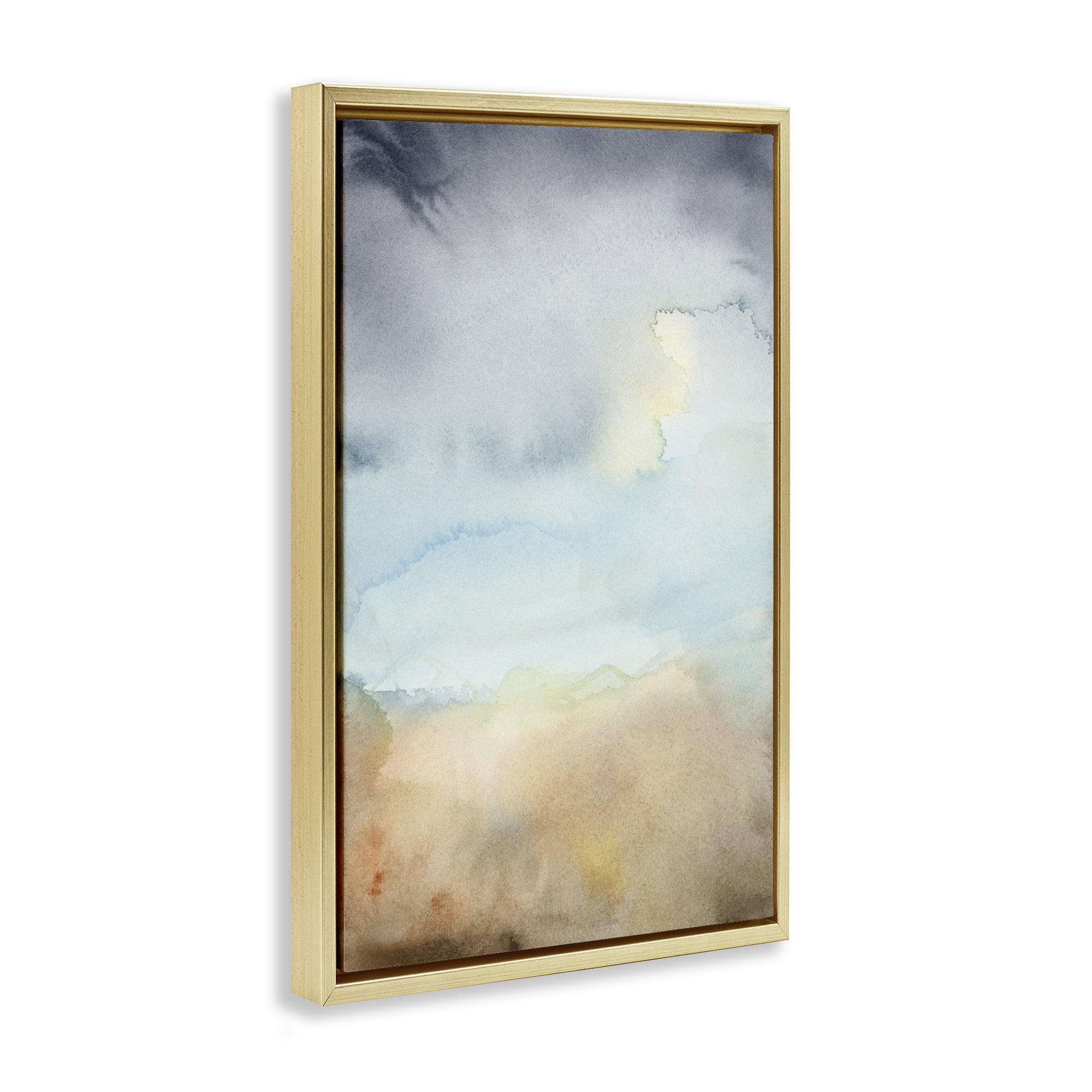 Stupell Industries Soft Fluid Landscape Abstract Painting Gold Floater Framed Canvas Art Print Wall Art, 21 x 31