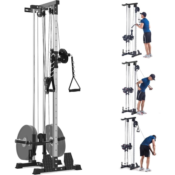 Wall Mount Pull Down Machine for Home Gym, Floor Standing Cable Machine with Adjustable Seat & Knee Support, High Low Pulley Back Workout, 400LB Capacity