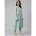 thumbnail image 4 of Janasya Indian Women's Sea Green Chanderi Silk Solid Kurta with Pant, 4 of 8
