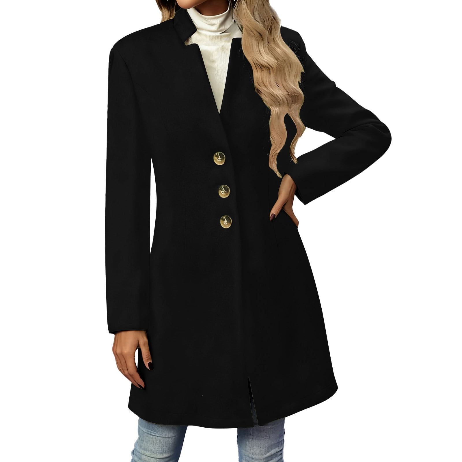 Women's Winter Wool Blend Camel Mid-Long Coat Casual Single-Breasted Lapel Jacket Outwear With Pockets