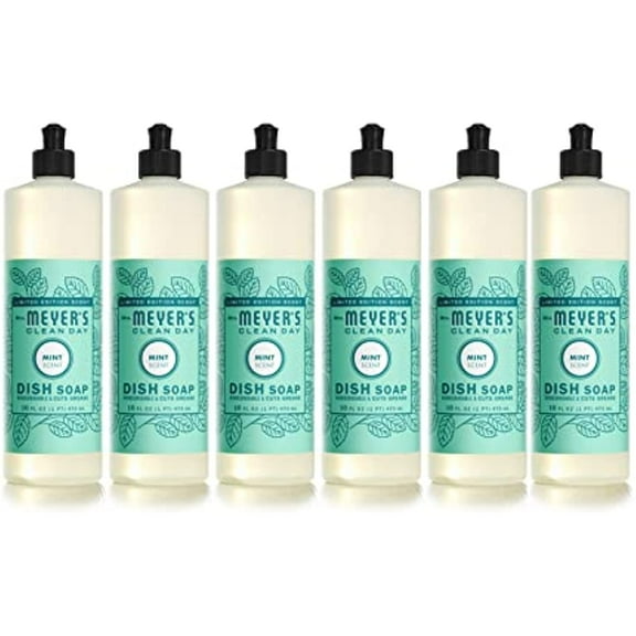 Mrs. Meyers Clean Day Dishwashing Liquid Dish Soap, Cruelty Free Formula, Mint Scent, 16 Oz - Pack Of 6