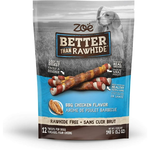 Rawhide Twists for Dogs (12 Pack) - BBQ Chicken Flavor - 5.2 oz