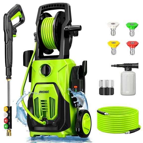 4200 PSI Electric Pressure Washer with Hose Reel,4  Nozzles,for Clean Patios,Cars,Fences,Driveways,Green