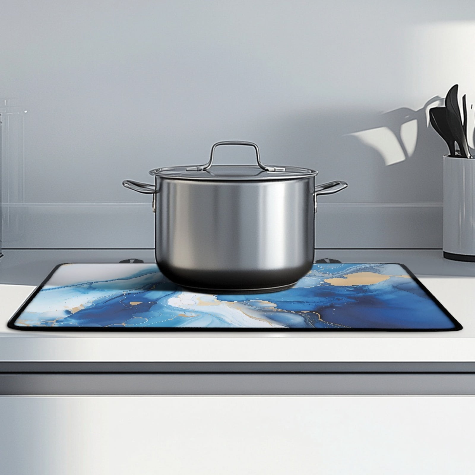 Renewold Glass Stove Cover Stovetop Protector Cover Foldable Electric Stove Top Protector Prevent Scratching Washer Dryer Top Cover for Home Decor, Blue White Marble