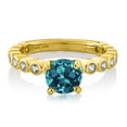thumbnail image 2 of Gem Stone King 2.34 Ct London Blue Topaz White Created Sapphire 18K Yellow Gold Plated Silver Ring (Size 6), 2 of 2