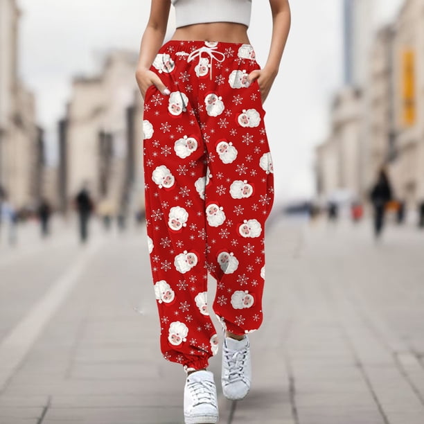 WILLBEST Pantalones Deportivos Casuales y elegantes para Mujer: Cómodos Pantalones Deportivos de Cintura Alta con Bolsillos para Navidad y Uso Diario. Extra Grande