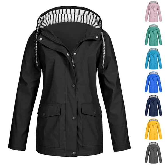 HAJWOH Rain Jacket Womens Waterproof with Hood Light Weight Jackets for Women Casual Fall Winter Raincoat