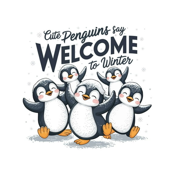 Cute Penguins Say Welcome To Winter Adorable Charming Playful Endearing Animal Wall Art Sticker Designs Vinyl Stickers For Home House Walls Rooms Windows Bedroom Decoration Size (26x26 inch)