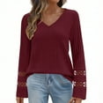 thumbnail image 3 of Besolor Long Sleeve Shirts for Women Lace V Neck Lightweight Sweaters Casual Tunic Tops Outfits Fall Fashion Clothes, 3 of 5