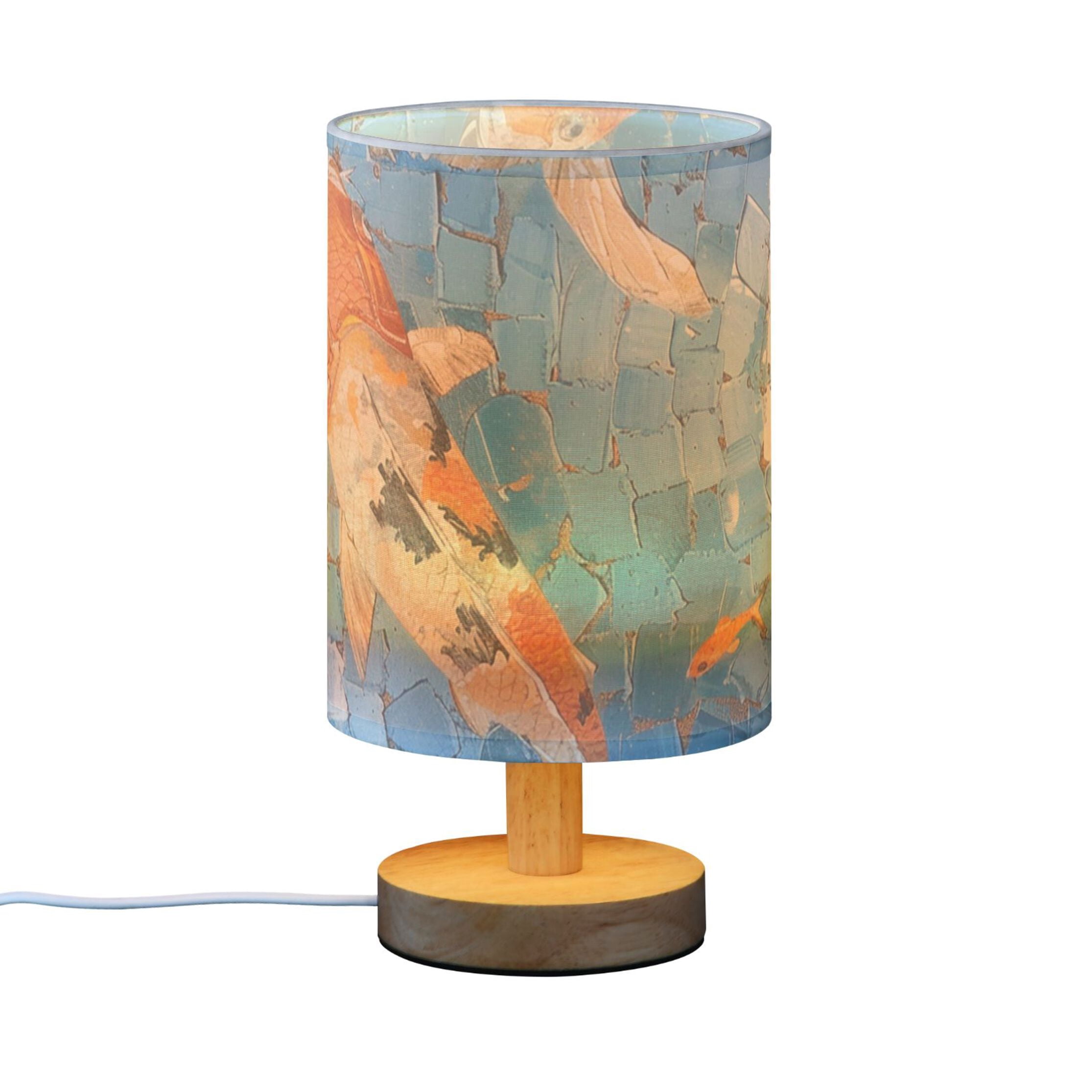 Fish in The Pool Oil Painting Table Lamp with USB Port LED Warm Light Lamp Night Light Home Decor