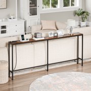 ZENY Sofa Table with Charging Station 70 inch Console Table, Brown