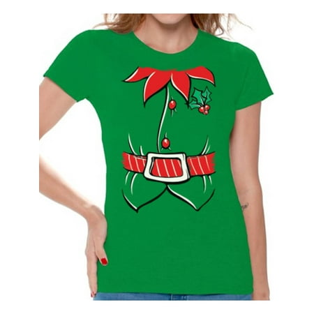 Awkward Styles Elf Costume Christmas Shirts for Women Elf Suit Women's Holiday Top Santa's Helper Elf Shirt Women's Ugly Christmas T-Shirt Funny Tacky Party Holiday Shirt Xmas