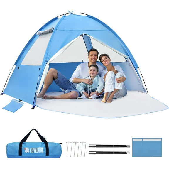 Beach Tent Sun Shelter for 3-4 Person - UPF 50  UV Protection Beach Shade, Waterproof & Lightweight, Easy Setup Portable Sun Canopy for Camping, Fishing, Beach