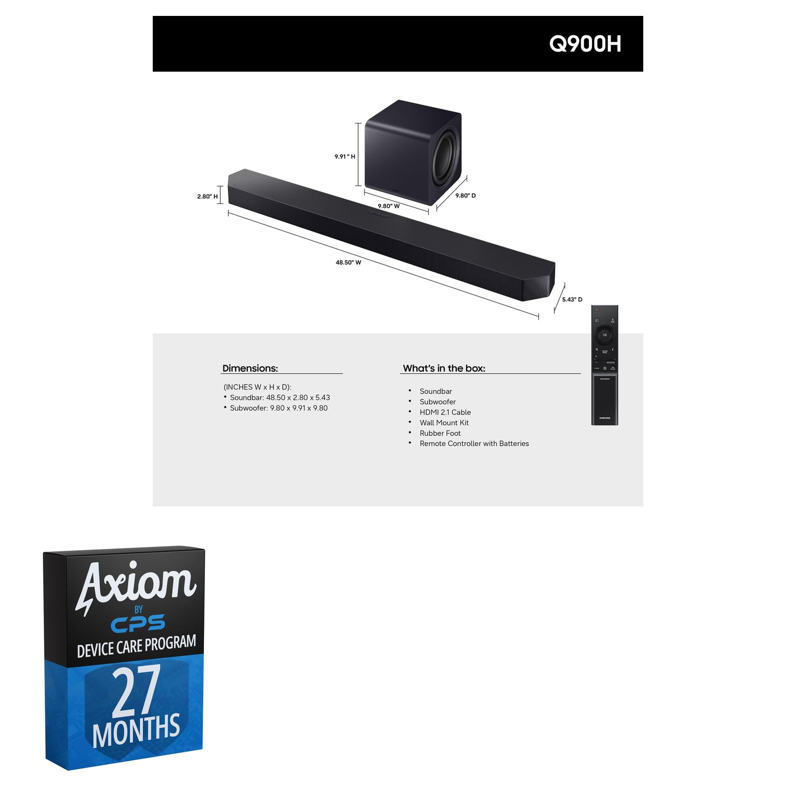 Samsung HW-Q900H Soundbar 7.1.2ch + 27-Month Axiom Care