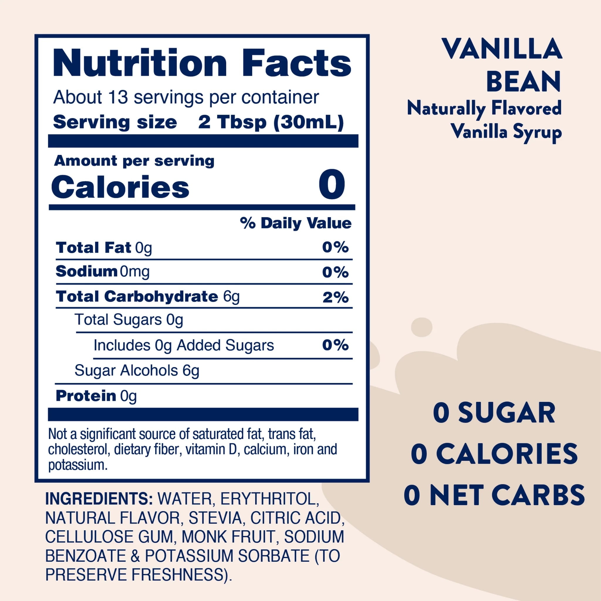 (6 pack) Jordan's Skinny Mixes Naturally Sweetened Vanilla Bean Syrup, 375 mL