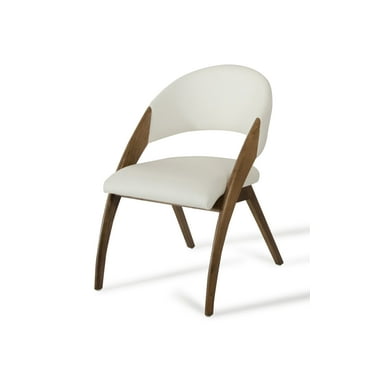 Limari Home Lucas 18" Mid-Century Faux Leather Dining Chair in Off White/Walnut