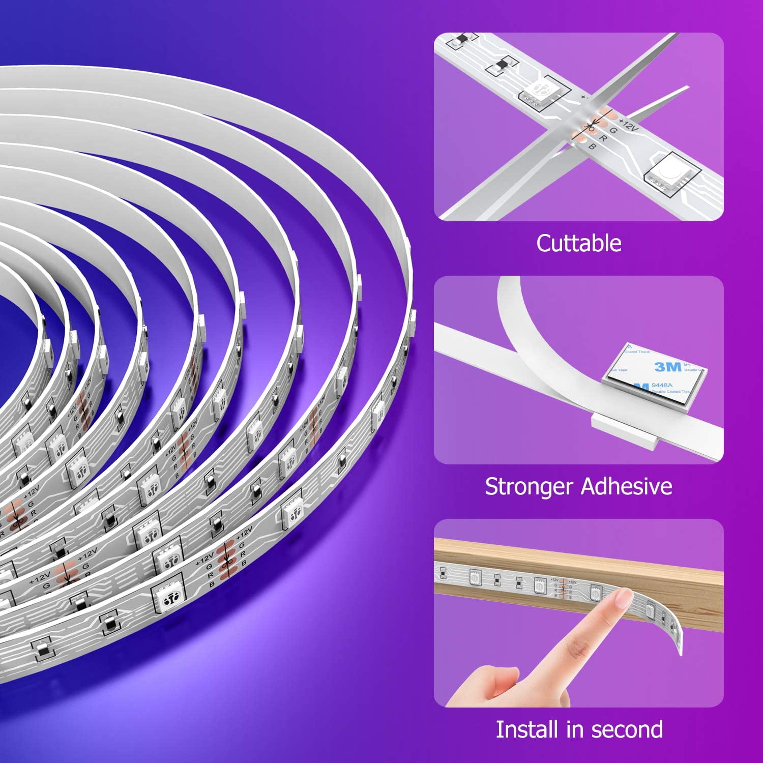 Led Lights,49.2ft Color Changing Led Lights Strip App Control and Synchronization with Music, 450 LEDS 5050 Led Type, Led Strip Lights for Bedroom, Room and Home Decoration
