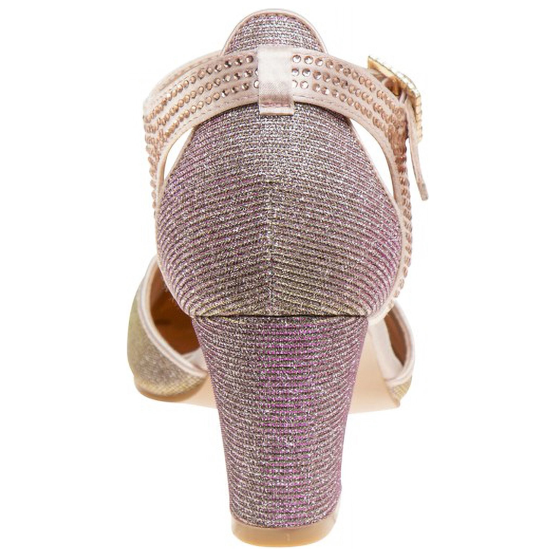 Badgley Mischka Girls Heel Dress Shoes with Bow  Elegant Girls Pumps, Low Heels, Flower Party, Wedding, Princess (Little Kids), Rose Gold, 3