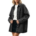 thumbnail image 6 of IUYRTFE Women's Retro Button Down Denim Jacket Long Sleeve Collared Shacket with Pockets Casual Oversized Outerwear, 6 of 8