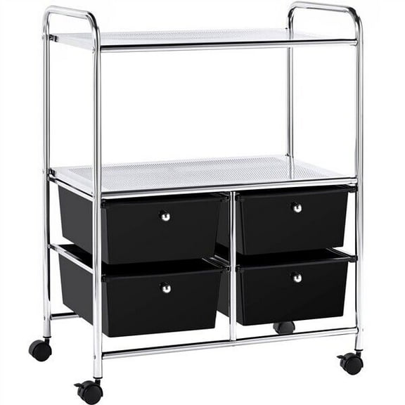 4 Drawers Rolling Storage Cart with 2-Tier Shelf Utility Organizer Cart Black