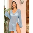 thumbnail image 4 of Alove Swimsuit Beach Coverups V Neck Cover Up Women Crochet Hollow Out Tops Side Split Swim Bikini Bathing Suit Loose Fit Beach Dress, 4 of 8