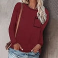 thumbnail image 2 of tarylea Plus Size Tops for Women Scoop Neck Long Sleeve Shirts Solid Color Chest Pockets Casual Loose Fall Basic Comfy Tops, 2 of 6