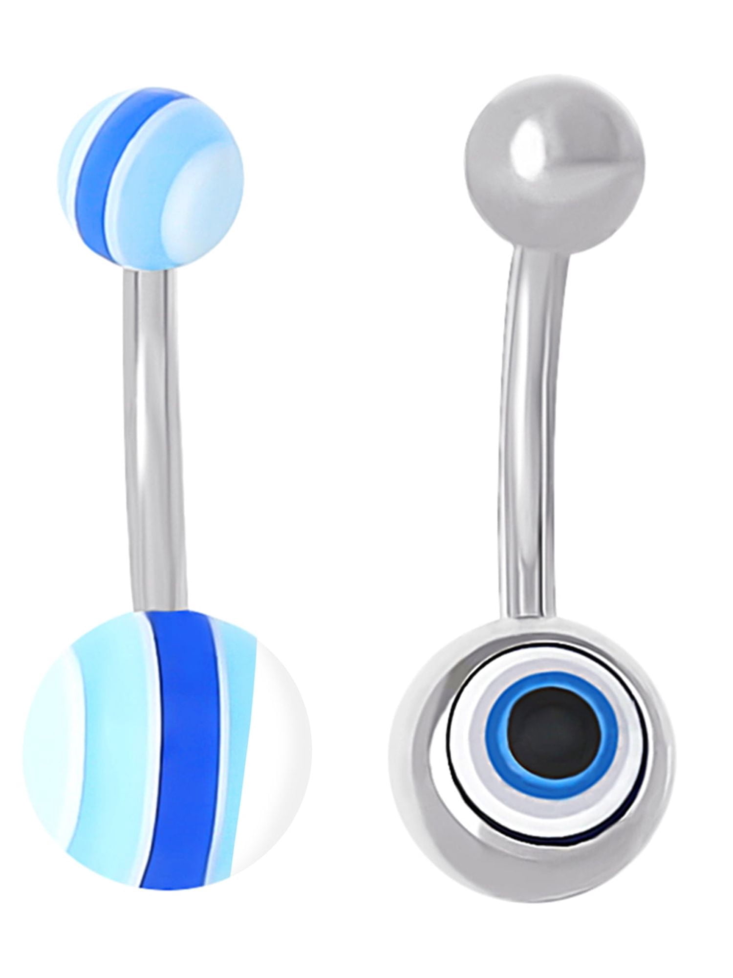 Women's Stainless Steel Belly Ring Set with Blue Eye Accents, 14 Gauge, 5-Pack