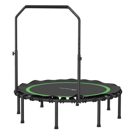 " Rebounder Trampoline for Adults, Foldable Mini Trampoline with Adjustable Handle Bar for Indoor Outdoor, Green