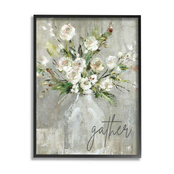 Stupell Industries Gather White Floral Bouquet Graphic Art Black Framed Art Print Wall Art, Design by Carol Robinson