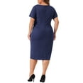 thumbnail image 3 of Agnes Orinda Plus Size Dress for Women Round Neck Short Sleeve Belted Knot Tie Midi Dresses 1X Navy Blue, 3 of 6