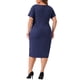 thumbnail image 3 of Vestido de talla grande Agnes Orinda para mujeres, con cuello redondo, manga corta, cinturón, nudo y diseño midi en azul marino 1X, 3 of 6