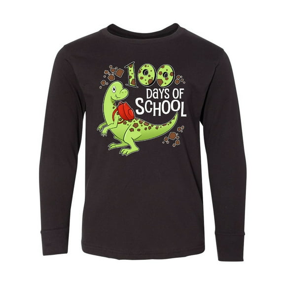 Inktastic 100 Days of School Green Dinosaur Long Sleeve Youth T-Shirt