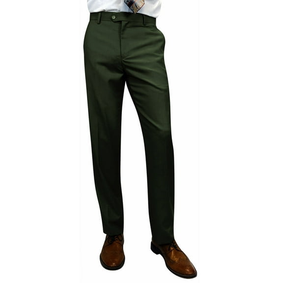 Men's 100% Wool Slim Fit Flat Front Dress Pant in Hunter Green - Hunter / 46