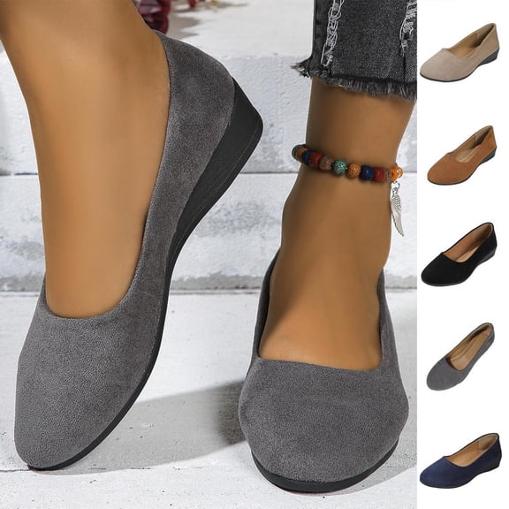 BXSRUTA Women's Bow Wedges, Comfortable Slip-On Low Heels with Cushioned Insole, Non-Slip Casual Everyday Shoes