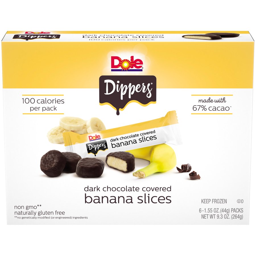 Dole Dippers Dark Chocolate Covered Real Banana Slices, 1.55 oz, 6