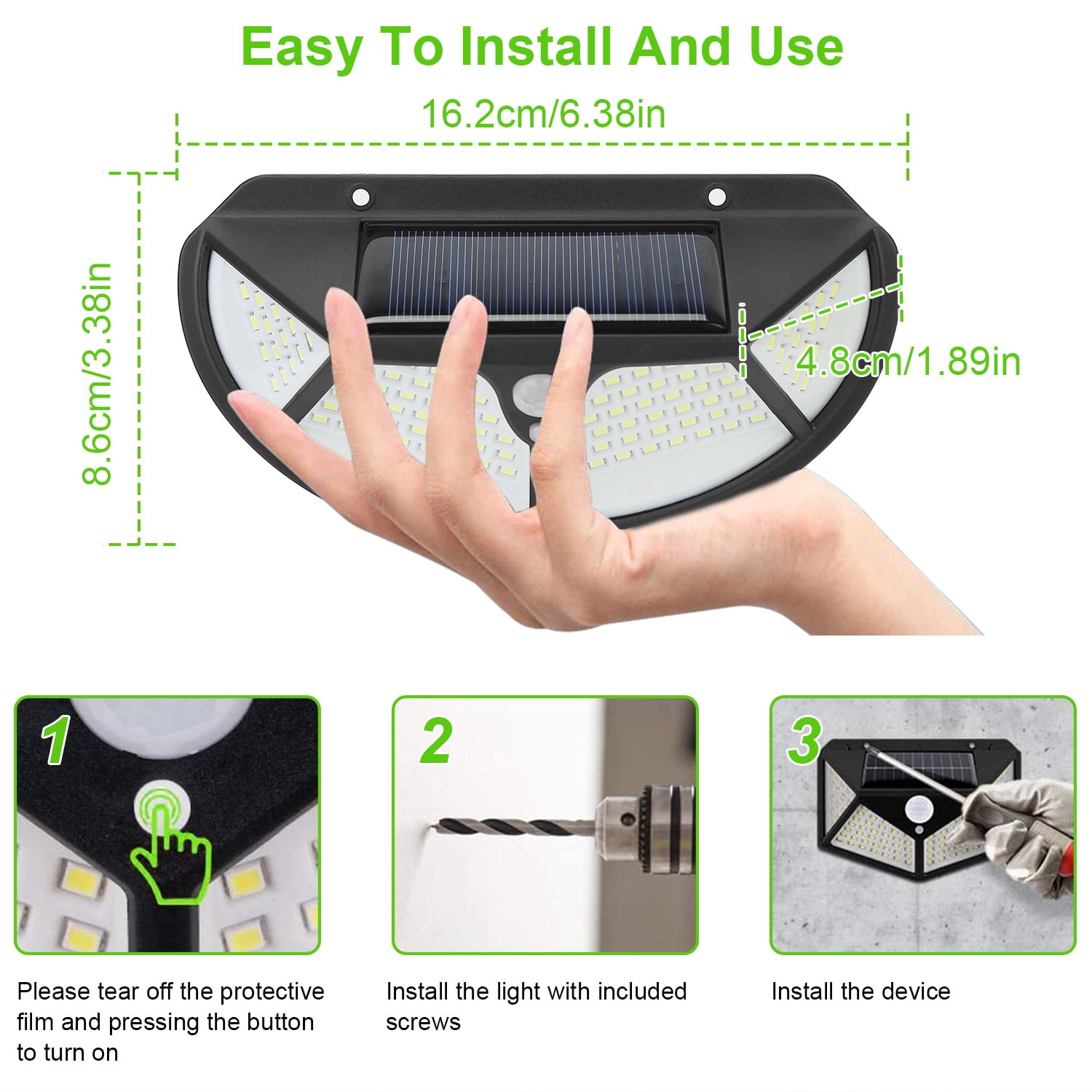 Solarek Wall Solar Powered Lights Outdoor 102 LEDs IP65 Waterproof Solar Lamps Motion Sensor Illumination Garage Lights for Garden Front Door Porch