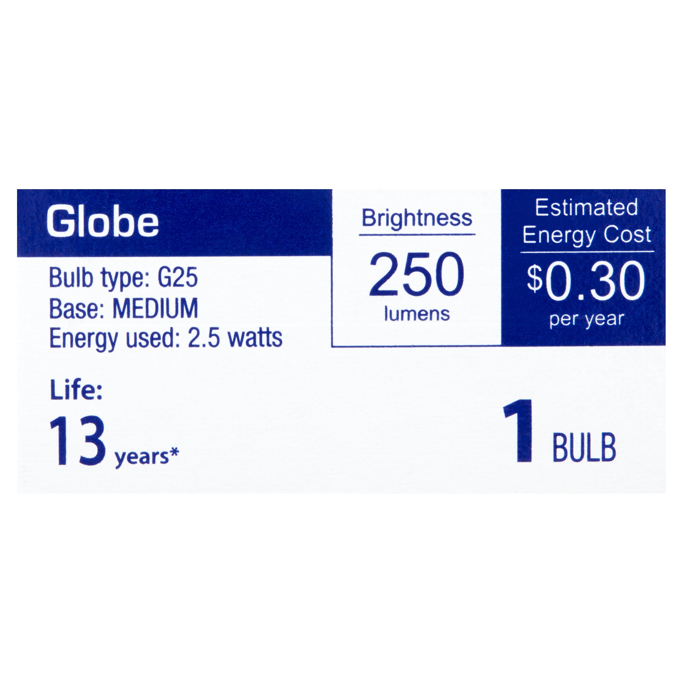 Great Value Glass LED G25 Globe 2.5 Watts Daylight Medium Base Bulbs, 3 count