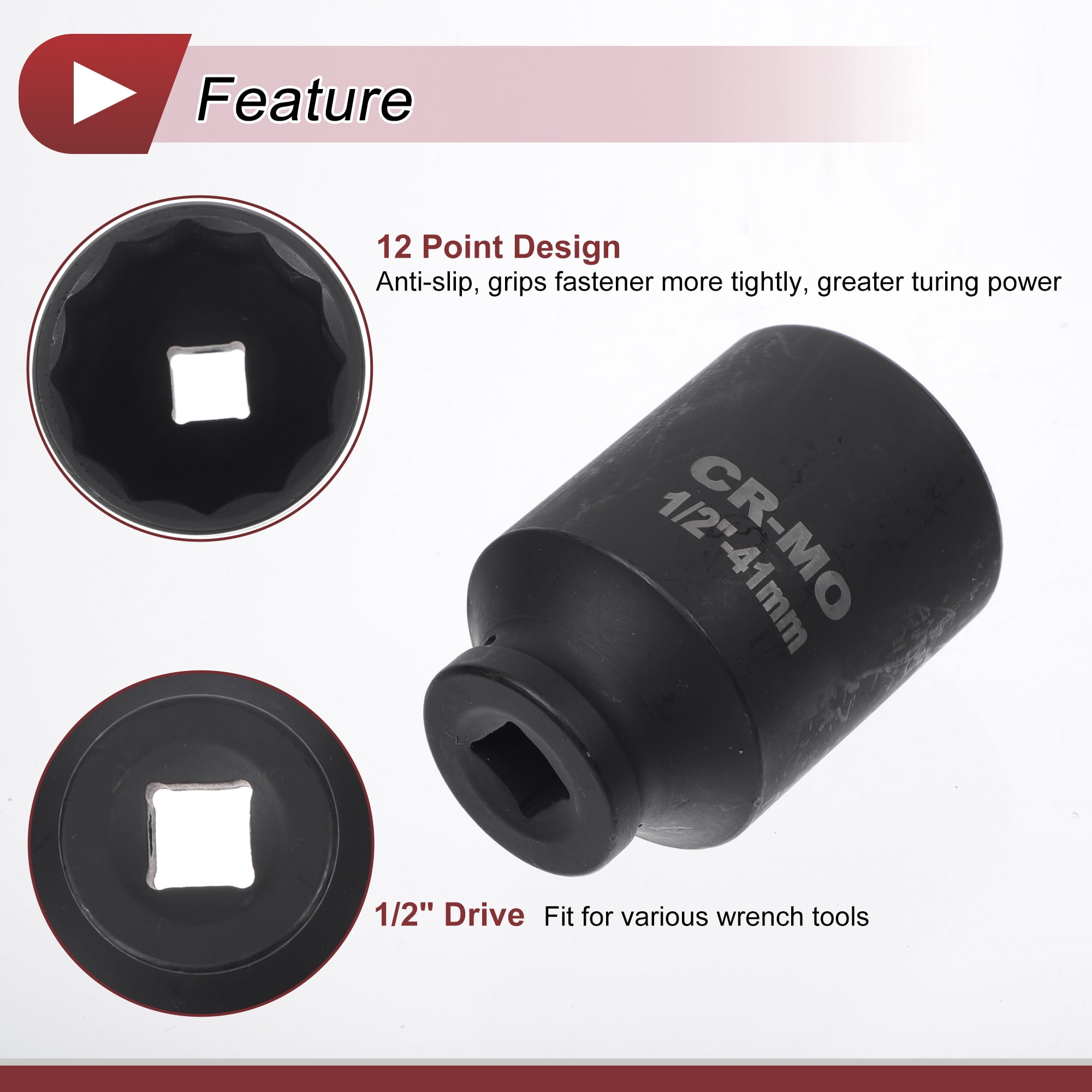 Unique Bargains 1 Pcs Impact Socket Tool 78mm Black High Carbon Steel 12 Point 41mm