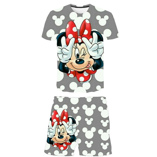 Verano Mickey Mouse conjunto ropa moda manga corta camisetas pantalones cortos ropa Minnie niñas dibujos animados disfraces casuales 1-14 años Old12M Gao Jinjia LED