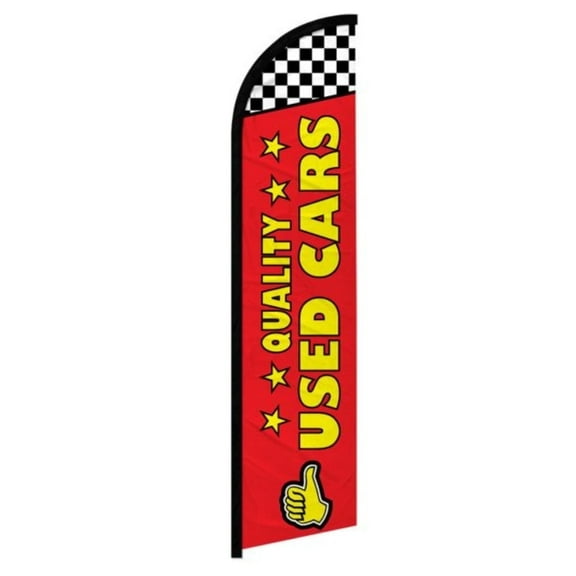 OnPoint Wares| Quality Use Cars (Red) Windless Banner Flag | Advertising Flag/Business Flags | 11.5ft x 2.5ft
