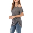 thumbnail image 6 of SAYFUT Women's Cold Shoulder T-Shirt  Plus Size Cold Shoulder Tops Short Sleeve Tops Blouse Fashion Knot Twist Front Blouse Tunic Tops S-2XL, 6 of 8