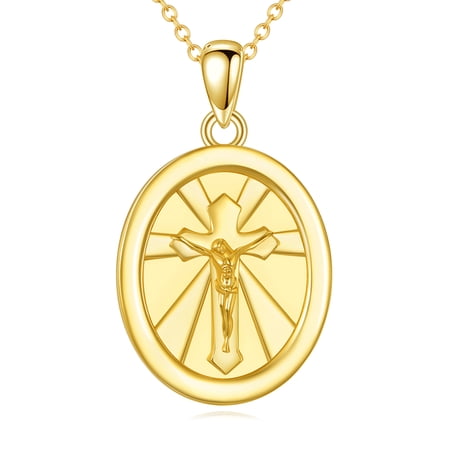 Jesus Necklace Sterling Silver Crucifix Pendant Gold Plated Cross Jewelry Gifts for Women Men