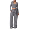 thumbnail image 3 of Women's Soft Fabric Activewear Set Mid Rise Tummy Smoothing with Elastic Waist Functional Side Pockets Perfect for Yoga Gym Workouts or Outdoor Running Versatile JASKFLY Gray L, 3 of 6