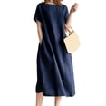 thumbnail image 5 of ZenCart Women's Loose Cotton Dress Summer Casual Plus Size Midi Dress Crew Neck Short Sleeve Pleated Swing Dress with Pockets, 5 of 8