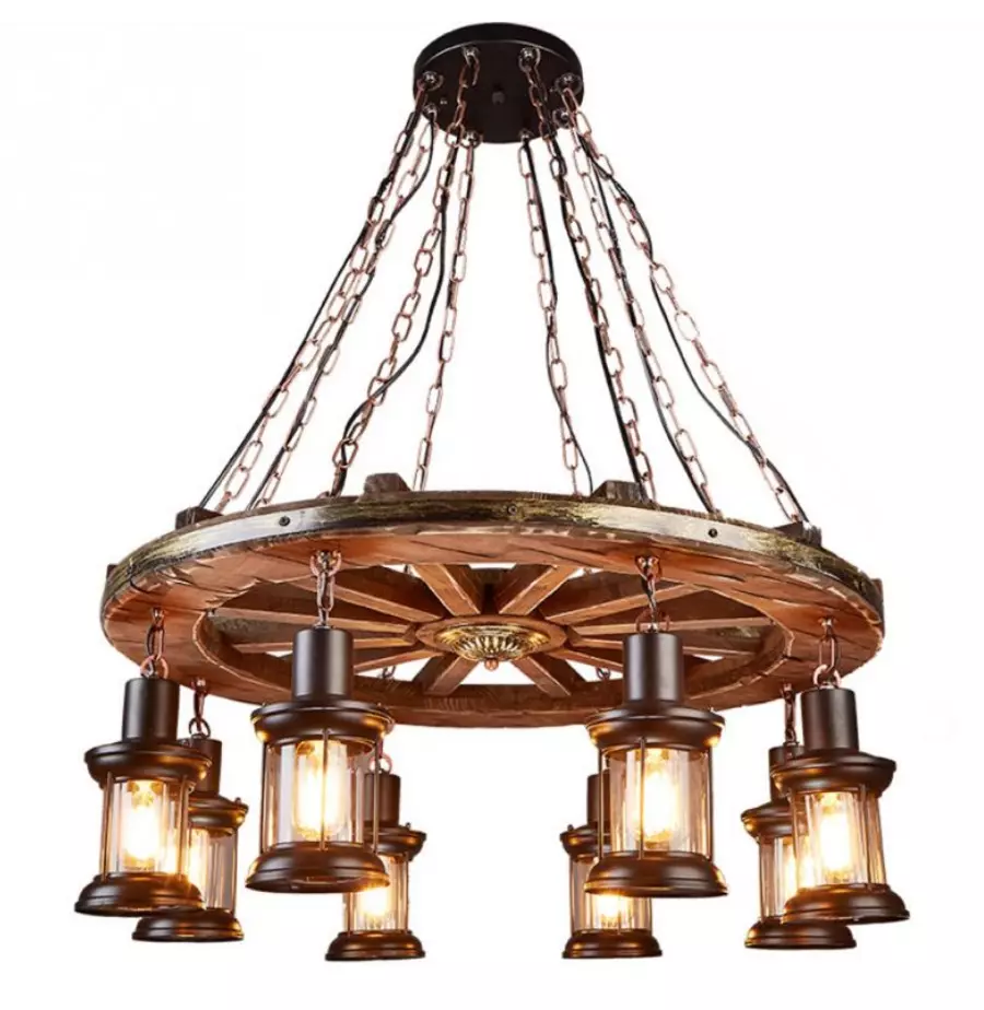 More Change 8-Lights Vintage Pendant Light Wagon Wheel Chandelier Pendant Ceiling Fixtures