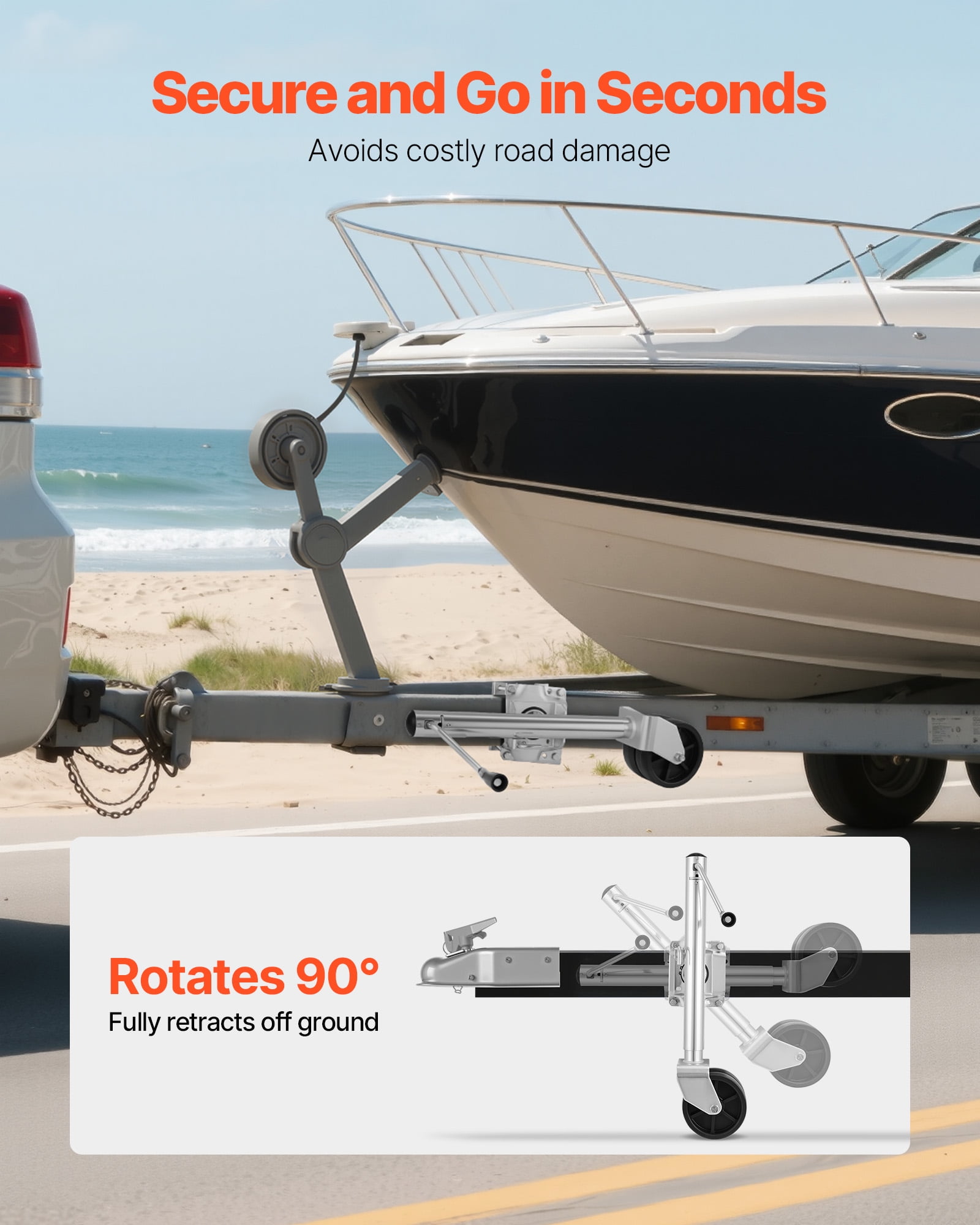 VEVOR Trailer Jack with Wheel, 2000 lbs Load Capacity, Heavy Duty Swivel Boat Trailer Jack with PP Dual Wheel & Ergonomic Handle, 15-27 Inch Lift Range, Fit for RVs, Boats and Utility Trailers