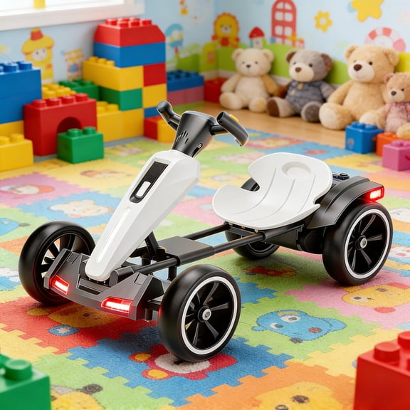12V Foldable Electric Pedal Go Kart for Kids, 400W Dual Motors, 5 MPH Speed, Safe Low Center of Gravity Design