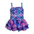 thumbnail image 3 of FINALGANG Girls One Piece Swim Dress Kids Scale Print Layered Ruffled Skirt Square Neck Straps Onesie Bathing Suit For Beach Vacation Purple 4-5 Years, 3 of 6