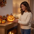 thumbnail image 5 of Halloween Pumpkin Decor 5 Inch Ceramic Pumpkin Lantern Jack O Lantern Lights Light Up Pumpkin for Indoor Halloween Table Decor Halloween Party Home Display, 1 Pack, 5 of 6